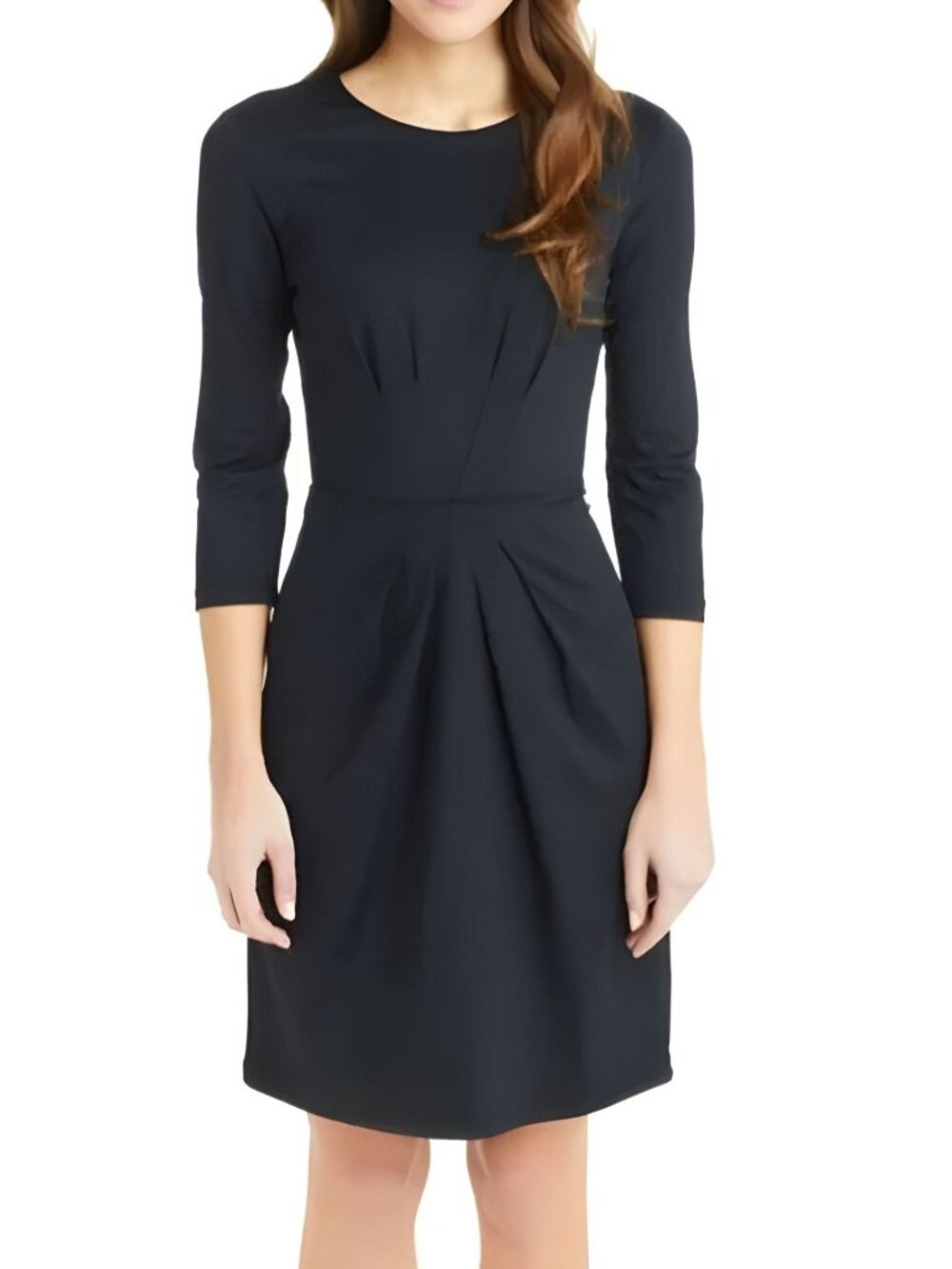 J. McLaughlin Size XS Black Mia Catalina Cloth 3/4 Sleeve Pleated Sheath Dress